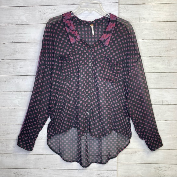 Free People Sheer Boho Button Down Blouse Size Medium - Picture 10 of 12